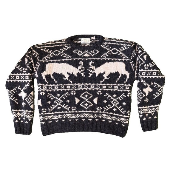 Vintage American Eagle Men's Wool Chunky Fair Isle Nordic Ski Lodge Sweater Sz L - Picture 1 of 4